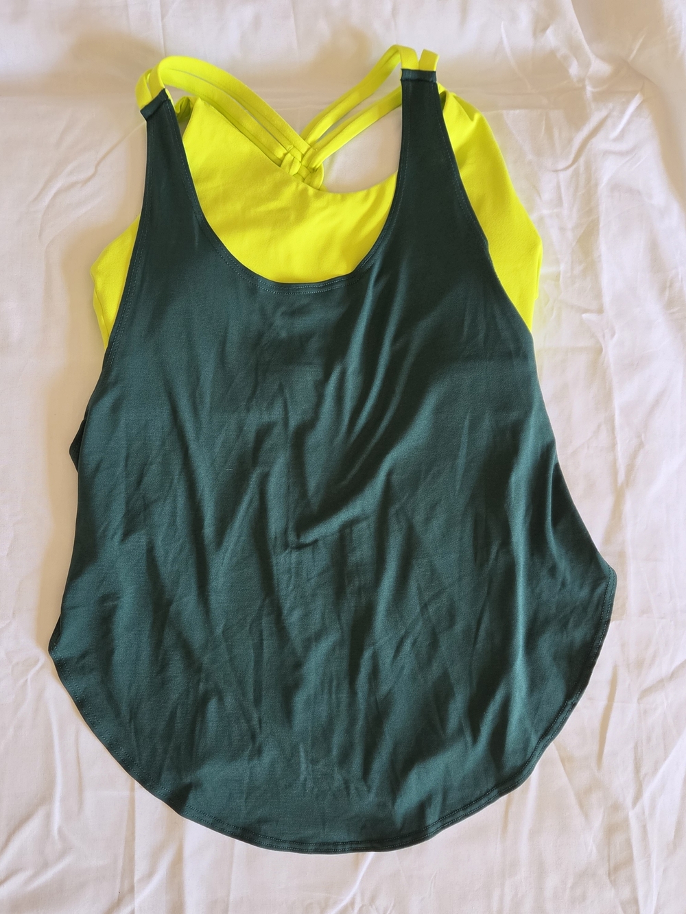 Fabletics 2-in-1 Open Split Side Tank Top Built In Sports Bra Green Neon XS